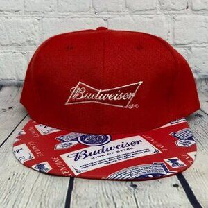 Budweiser Hat Beer Baseball Cap Snapback Acrylic All Over Print on Top Bill Red